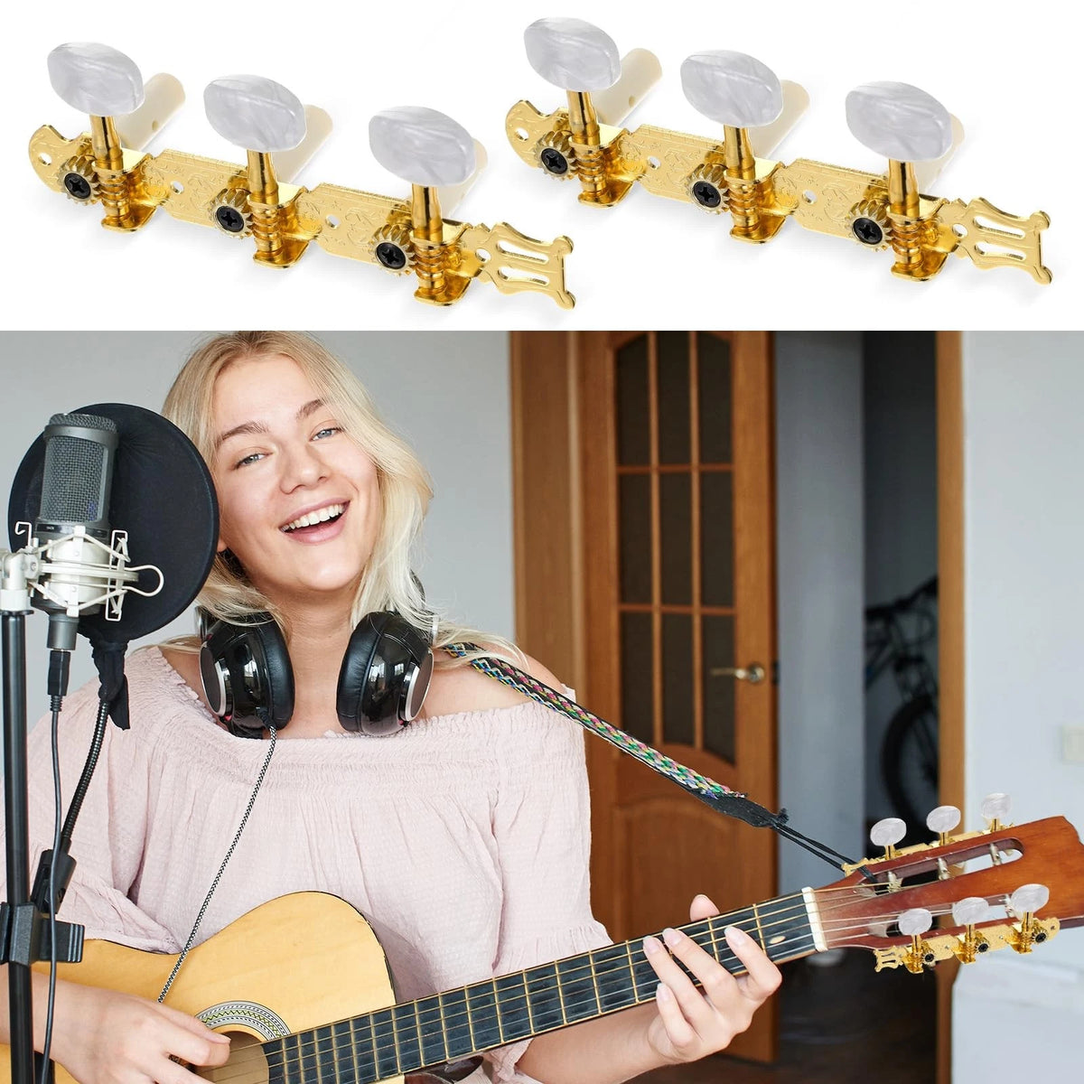 1 Pair 3L3R Classical Guitar Tuning Pegs Keys, Tuners Machine Gold