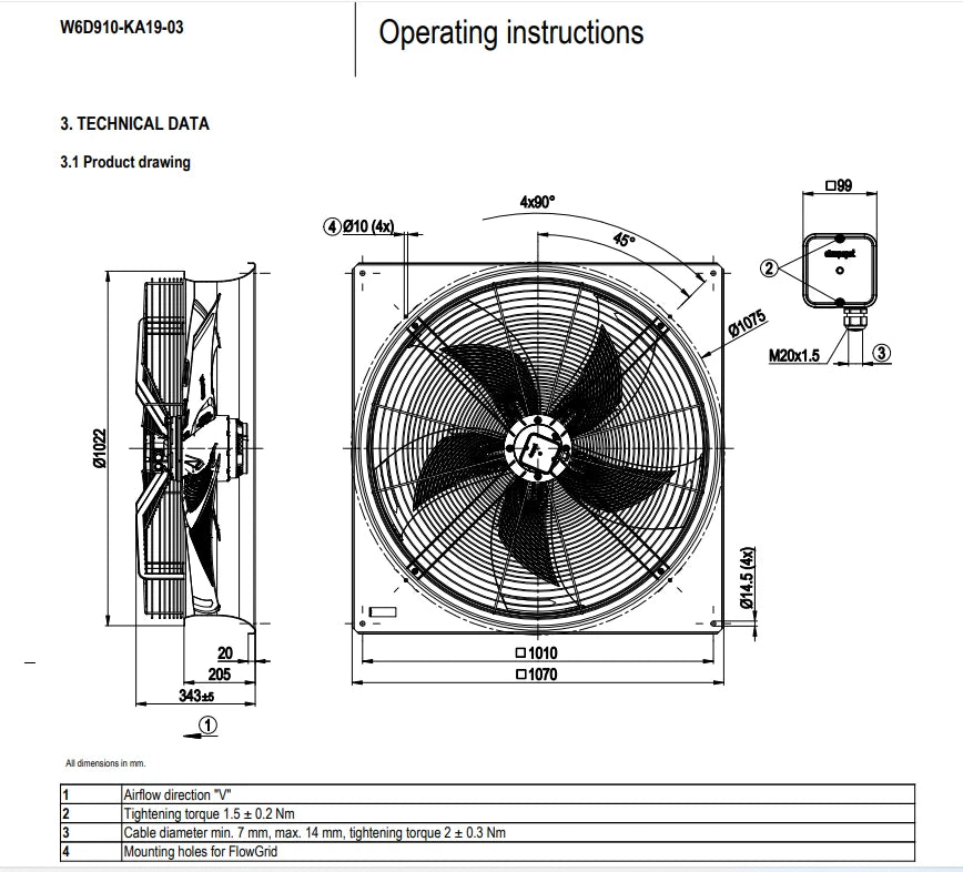 W6D910-KA19-03 Ebmpapst Fan 230/480VAC 8.2/8.5A 2370/2580W Air Conditioning Fan
