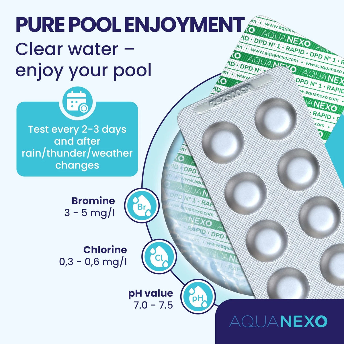 AQUANEXO Test Tablets for Pool Chlorine DPD 1, Selectable: 60x / 120x, Hot...