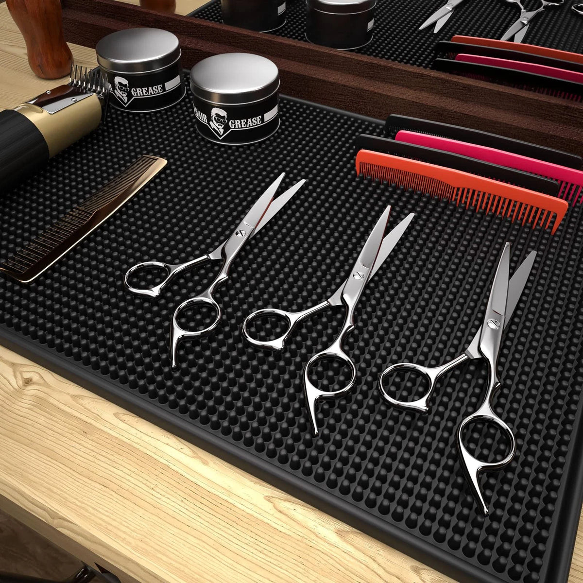 Noverlife Barber Station Mat for Hair 18x12x0.4 Inch (Pack of 1), Black