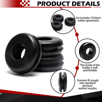 10 Pack Rubber Grommet of Pressure Washer Nozzle Tips 7/8 inches, Black