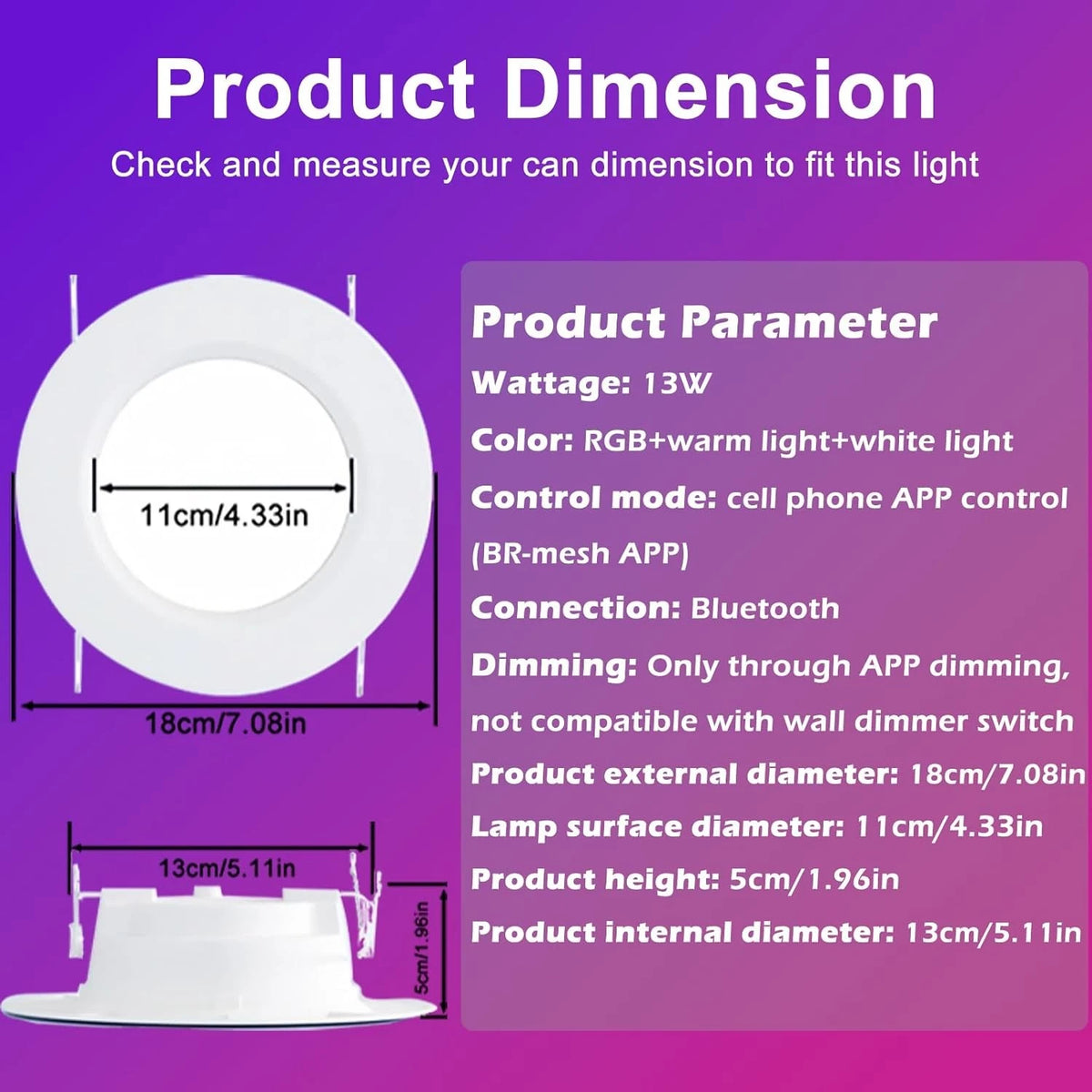 Smart Recessed Lighting, 5/6 inch, Compatible with Alexa, RGB+CCT 4Pack