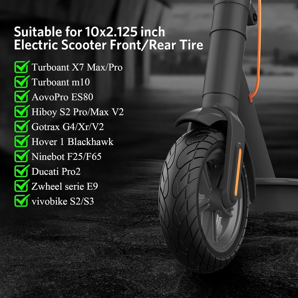 10x2.125 Scooter Tire, 10 inch Solid Rubber Tires Tubeless Front or 2 black