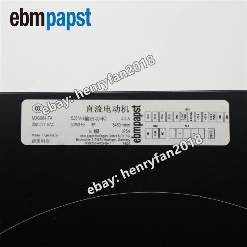 Ebmpapst K3G250-AV29-B4 Centrifugal Fan 1~ 200~277VAC 750W 3.3A EC Cooling Fan