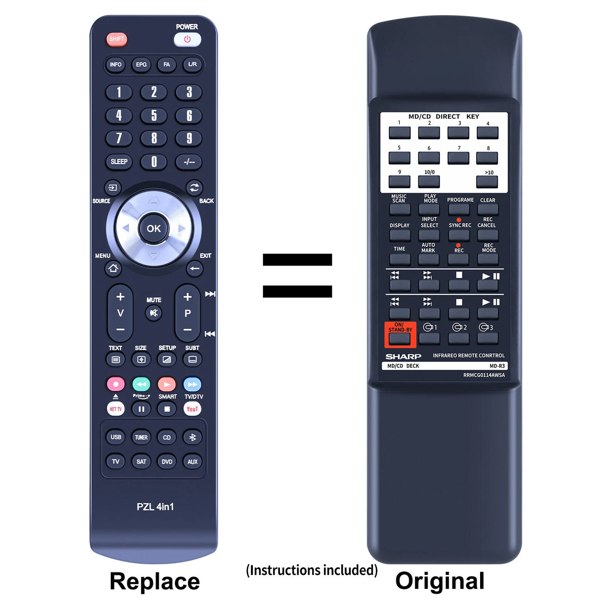 Remote Control For Sharp RRMCG0114AWSA Compact MD/CD Stereo Deck Audio System