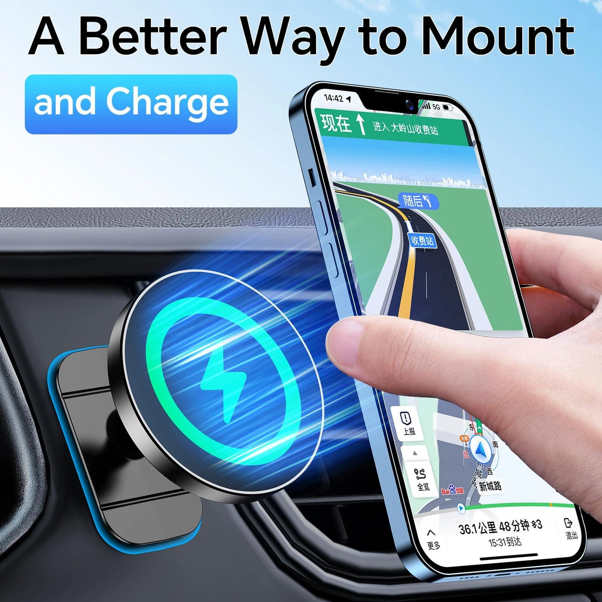 Coolpow for Magsafe Car Mount Charger【 Stable】15W 1, Black