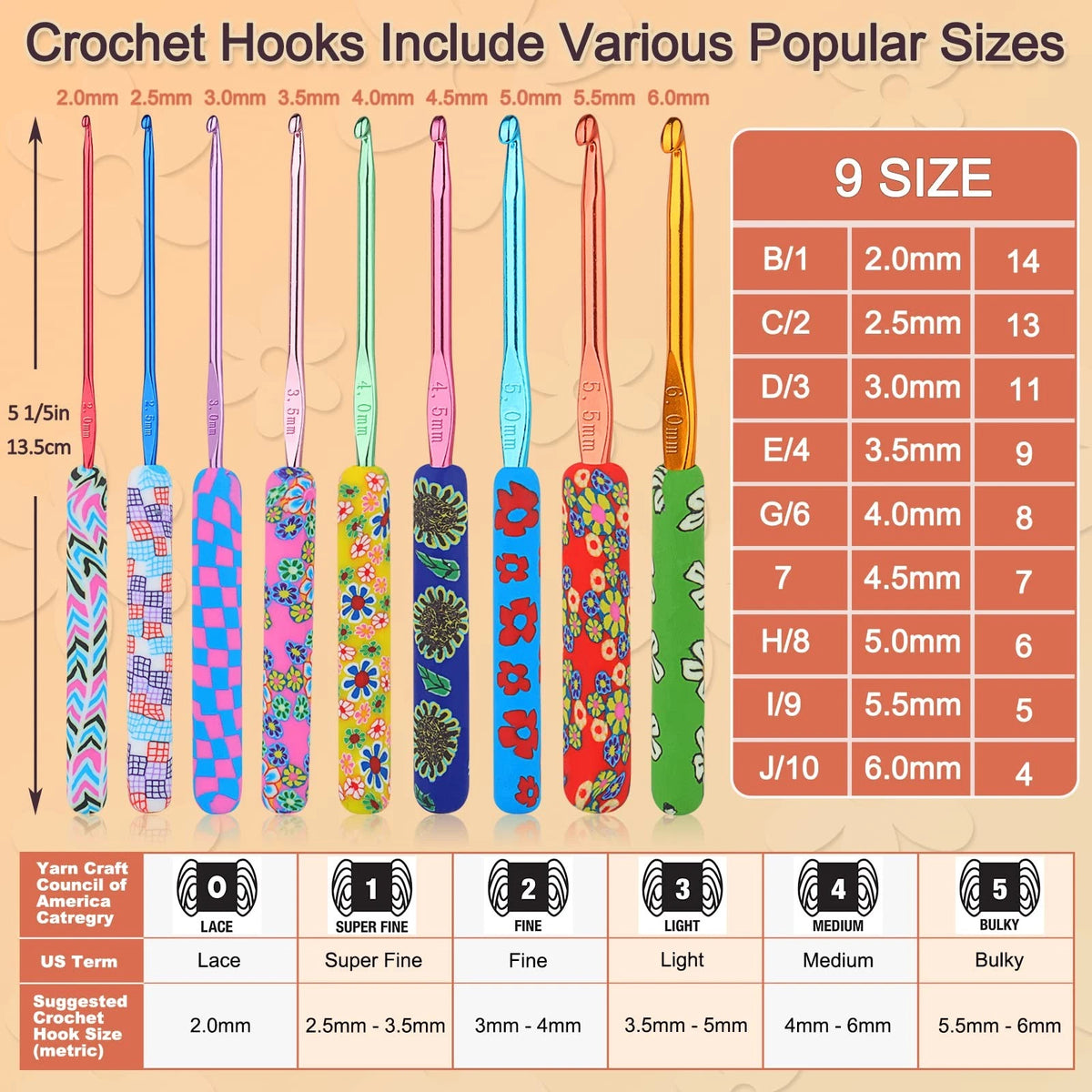 Coopay Warm Crochet Hook, Ergonomic Hooks Set w/Soft Fresh Flowers