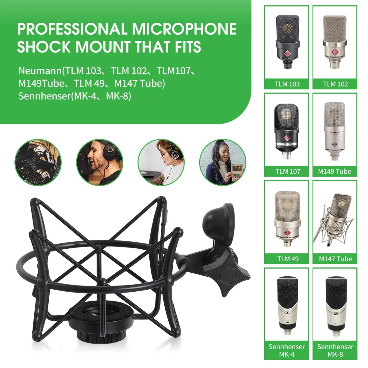 ZibugZag Microphone Shock Mount for Condenser Microphones, Compatible Black