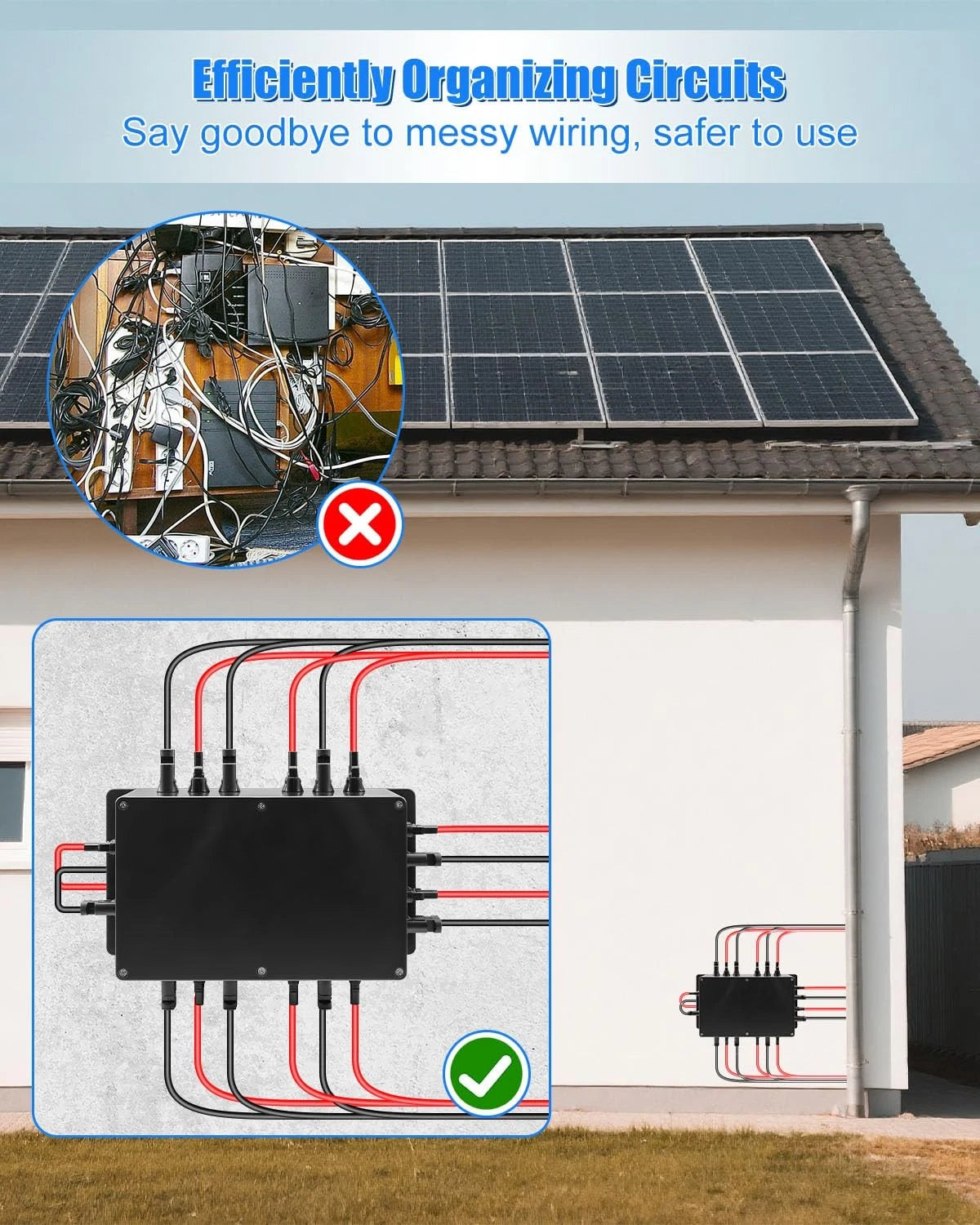 GMURA 8 String Solar PV Combiner Box, IP68 Waterproof Circuit Breaker Black