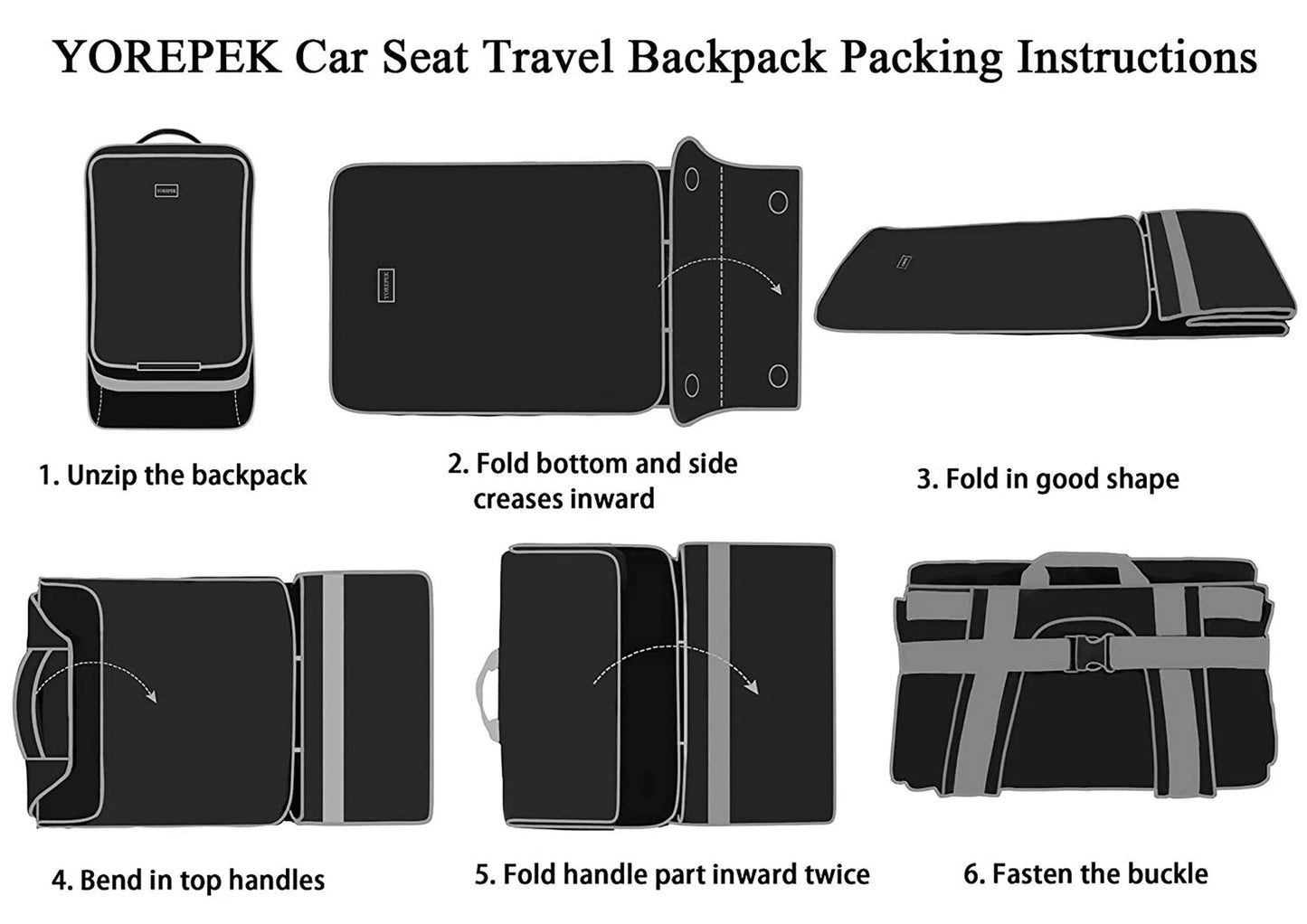 YOREPEK Padded Car Seat Travel Bag Backpack 28x18x18 Inch (Pack of 1), Black