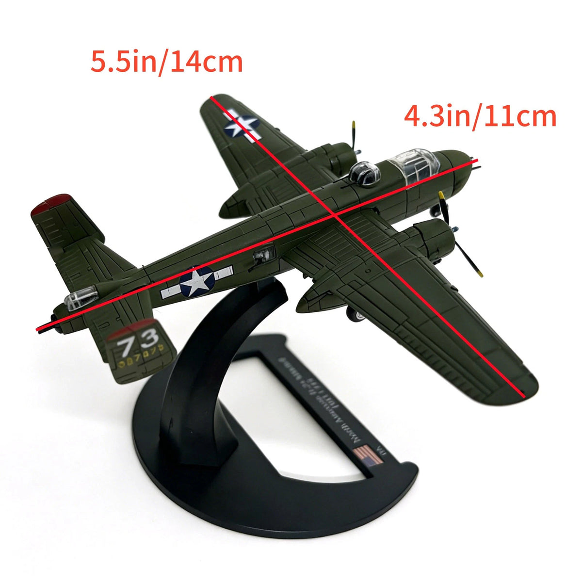 WWII Twin Engine B-25 Mitchell Bomber Model 11cm Diecast Metal Ation History