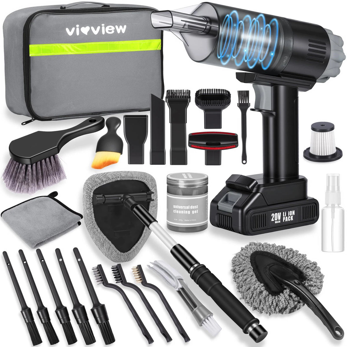 vioview 26pcs Car Cleaning Kit, Gray Interior Detailing Kit with 26 Pcs, Grey