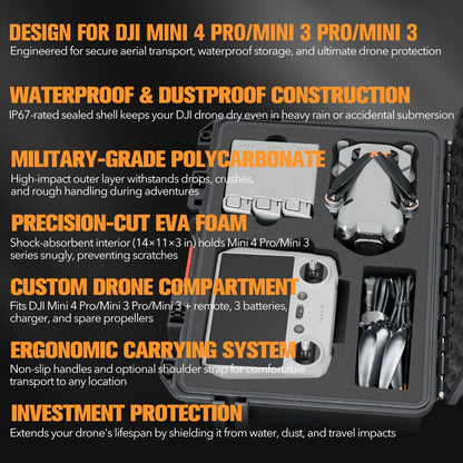 Hard Case for DJI Mini 4 Pro: Waterproof Shell with Foam Black