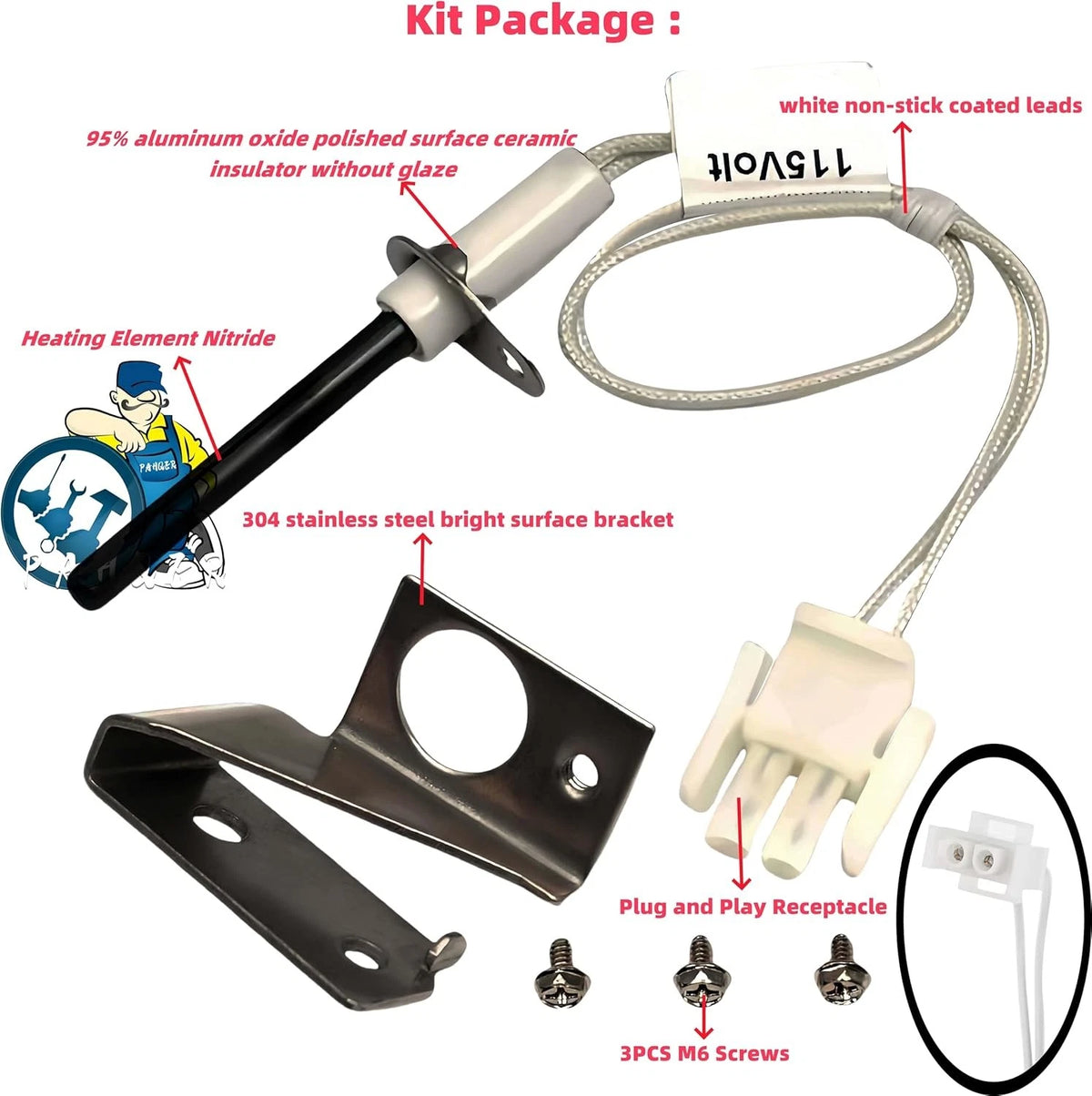 903110A Hot Surface Furnace Ignitor Replacement Nordyne Miller white