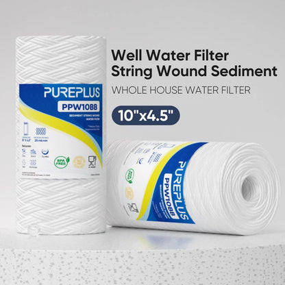 PUREPLUS 25 Micron 10 x 4.5 Whole House String 2 Count (Pack of 1), White