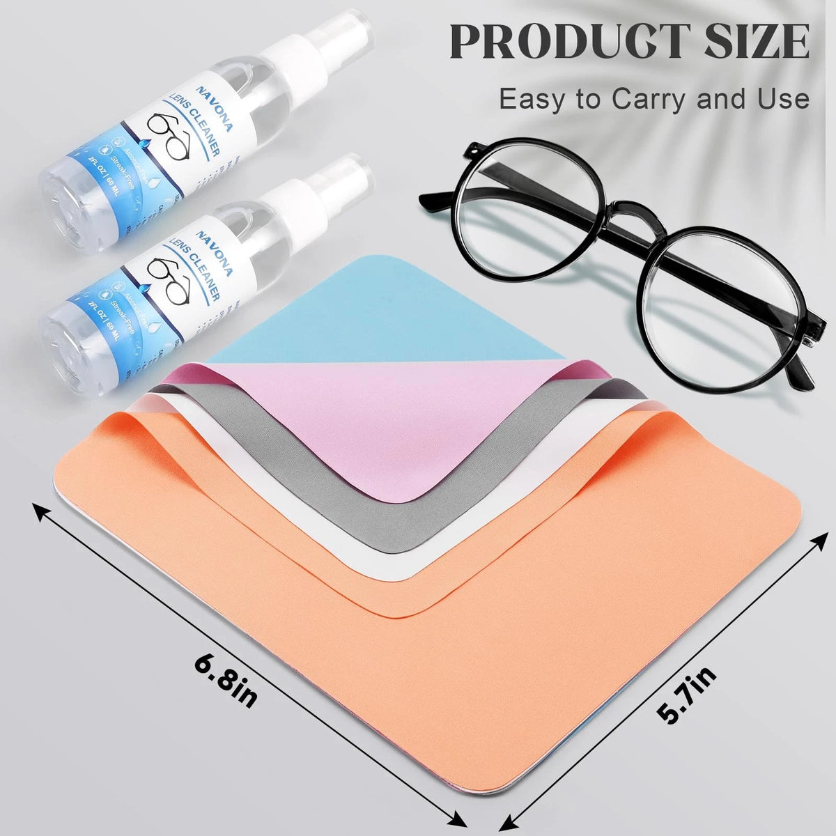 30 Pack Microfiber Glasses Cleaning Cloths with 2 Lens Cleaner Gray,white