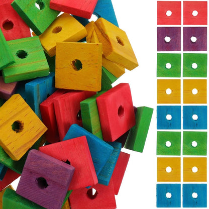 GANAZONO 100Pcs Parrot Wood Blocks Toys Wooden 3X3CM, Random Color