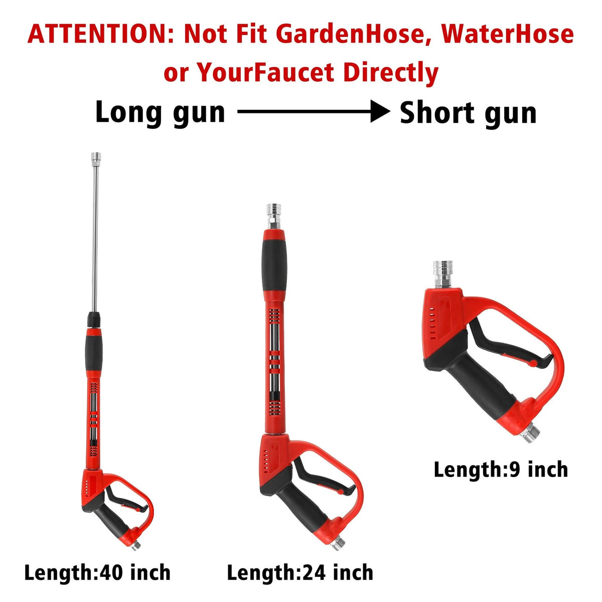 Tool Daily Deluxe Pressure Washer Gun, with Replacement 40inch, Black, Red