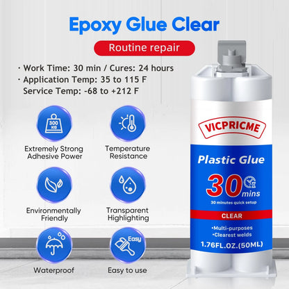Clear 30 Minute Epoxy Glue, 2‑Part Dual‑Syringe 30Min glue 1pcs, clear