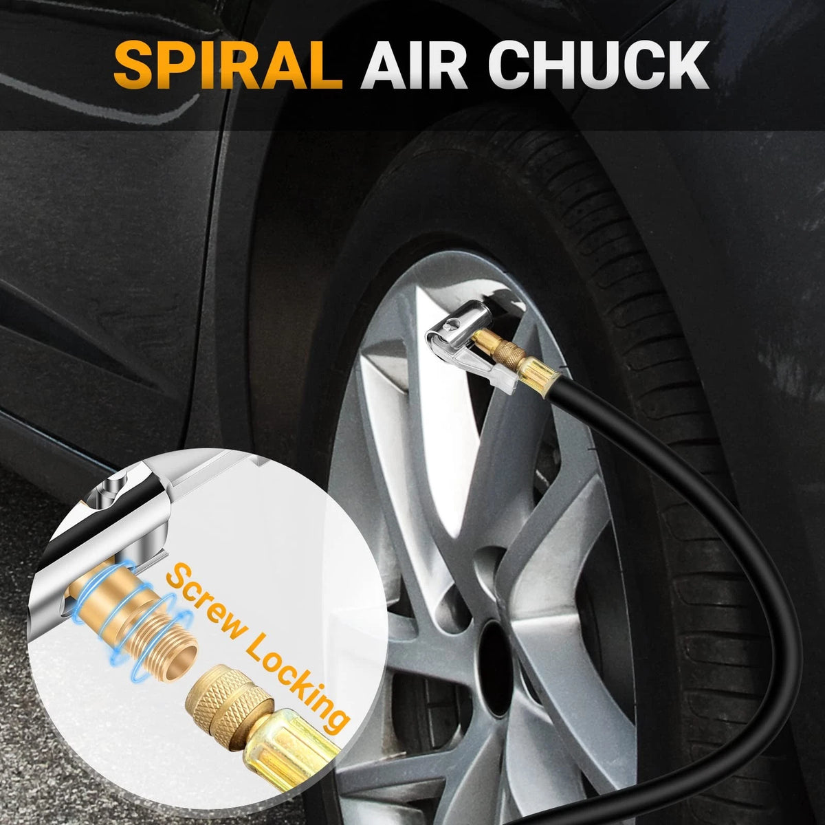 LUMITECO All Metal Lock On Air Chuck Tire Golden Thread, Thread