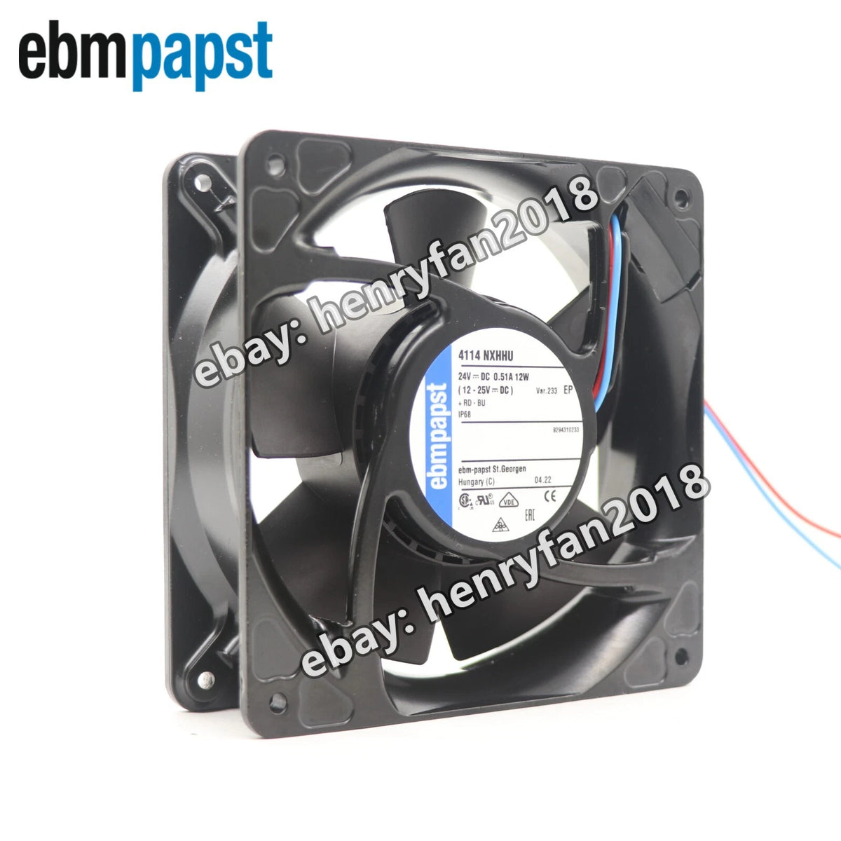 Ebmpapst 4114NXHHU Axial Fan 24V 12W 0.51A IP68 120*120*38MM Cabinet Cooling Fan