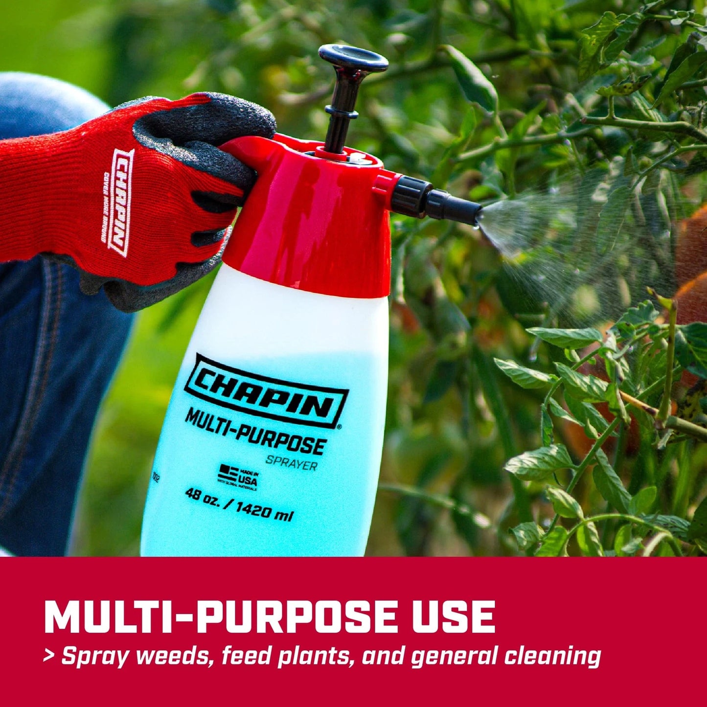 Chapin 1002 Handheld Pump Sprayer, 48oz, Multi‑Purpose, Lawn Red/white