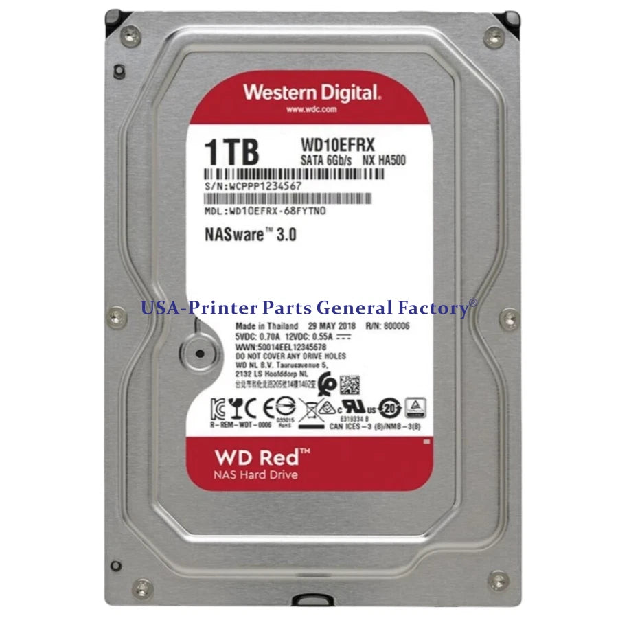 For Western Digital Red 1TB WD10EFRX NASware 3.0 64MB SATA 6Gb/s 3.5 Inch Hard