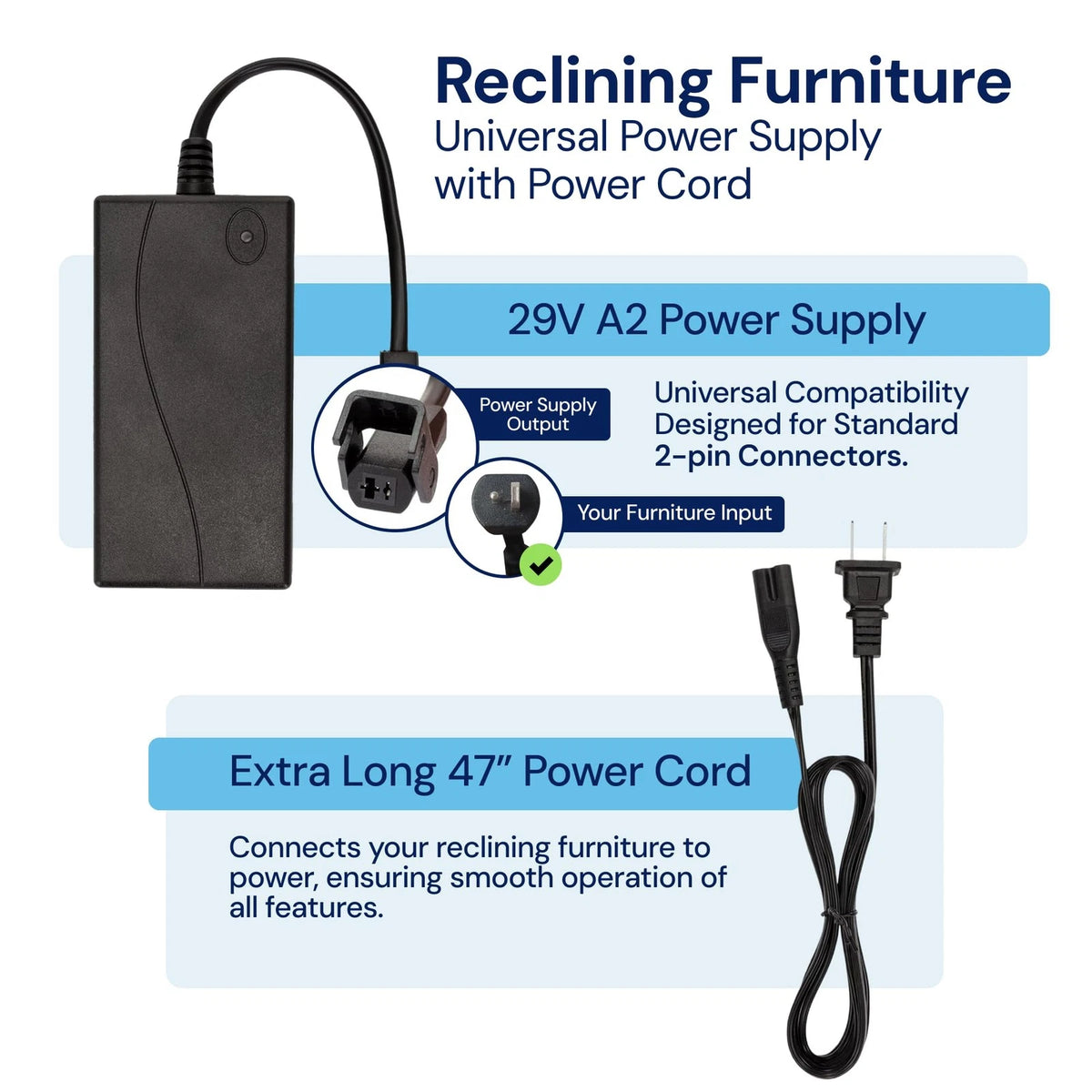 The Blue Cactus Company Reclining Universal Power Cord (Pack of 1), Black