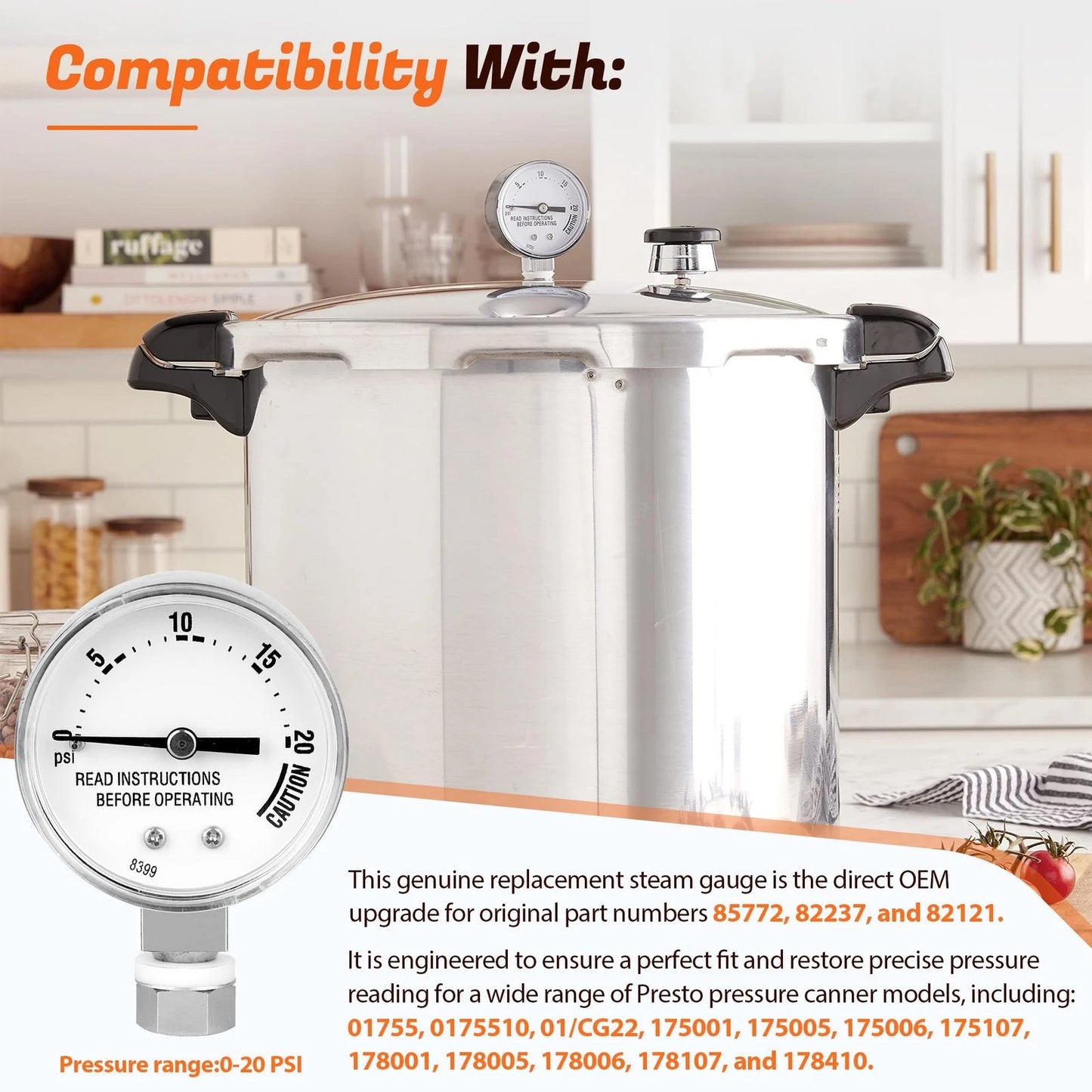 85772 Pressure Canner Steam Gauge,Presto Cooker Standard, White