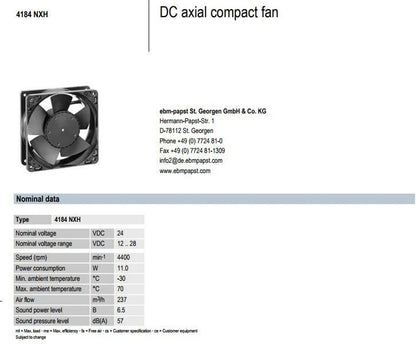 4184NXH Ebmpapst Fan Axial Fan 24VDC 11W 0.46A 120*120*38mm Cooling Fan