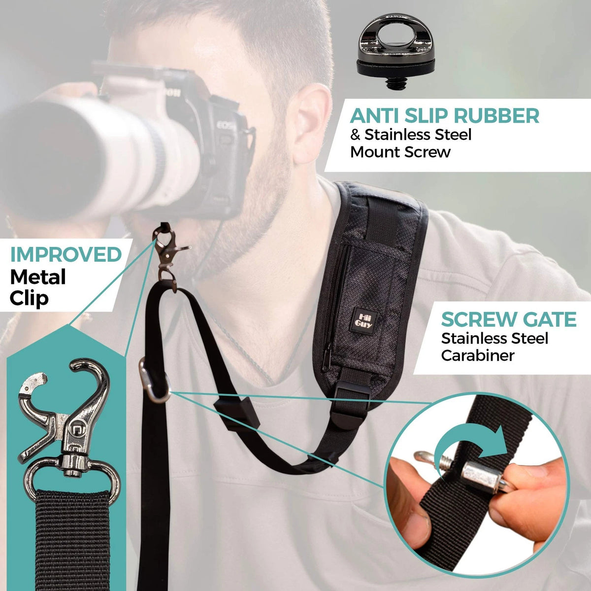 HiiGuy DSLR Camera Strap For Photographer – Extra Long (44 Inch), Black