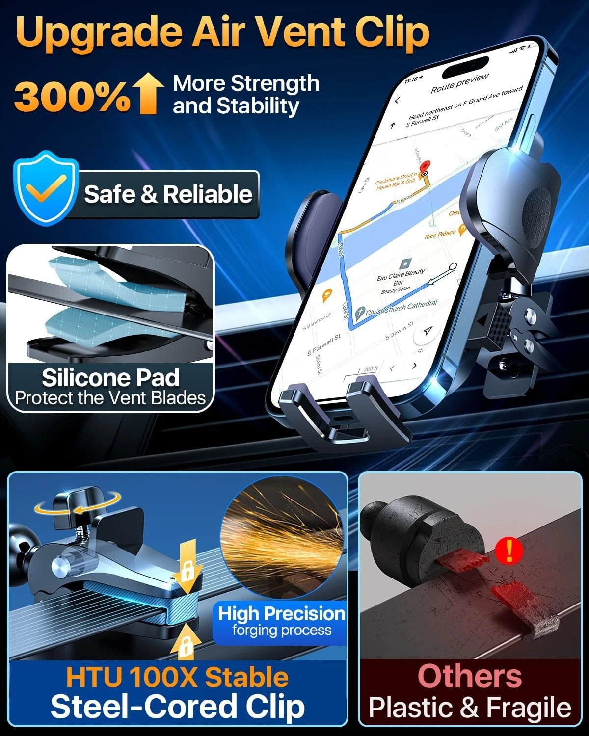 HTU 【98+LBS Strongest Suction & Military-Grade】 Ultimate Car Phone Black