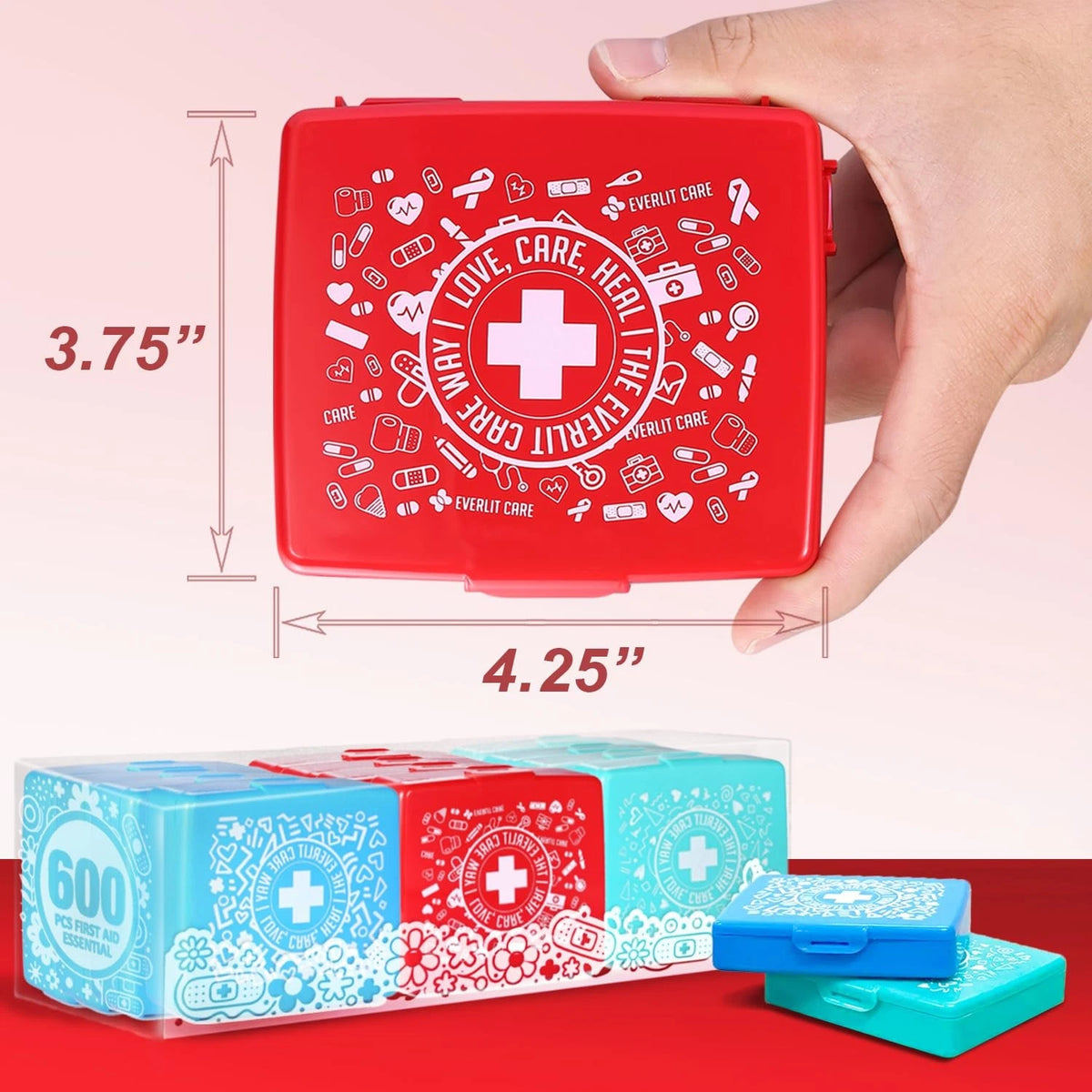 EVERLIT Pocket-Aid Mini First Aid Kit | Compact, 12 Packs | 600 Pcs, Assorted