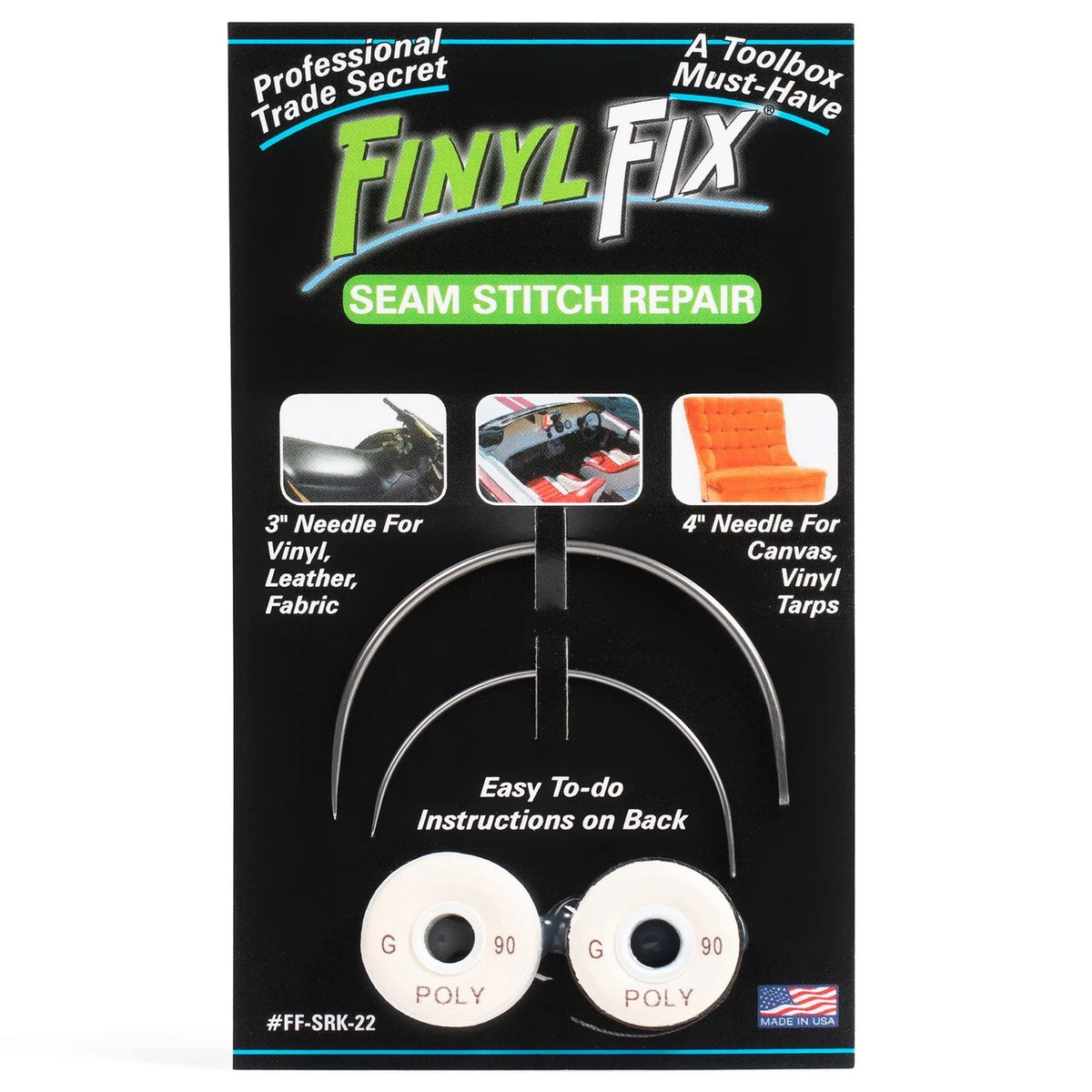 Finyl Fix Seam Stitch Repair Kit | Restore Compact, White and Black