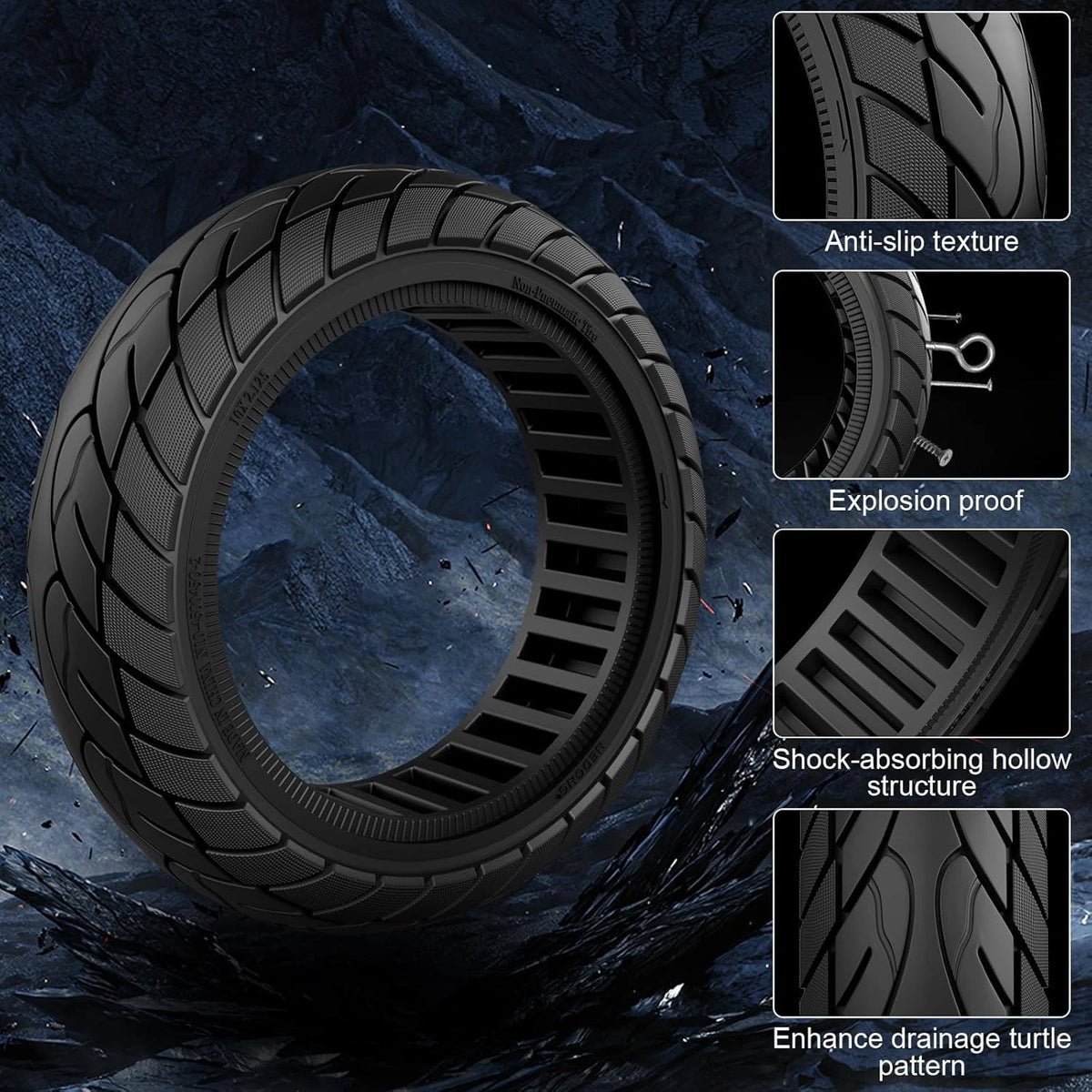10x2.125 Scooter Tire, 10 inch Solid Rubber Tires Tubeless Front or 2 black