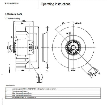 Ebmpapst R2E250-AL05-16? Centrifugal Fan 230VAC 1.3A ??250MM 310W Cooling Fan