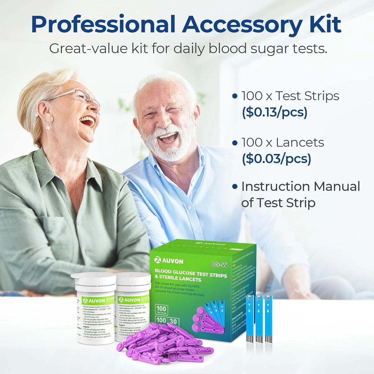 AUVON Blood Glucose Test Strips & Diabetic Lancets Kit, 100 for...