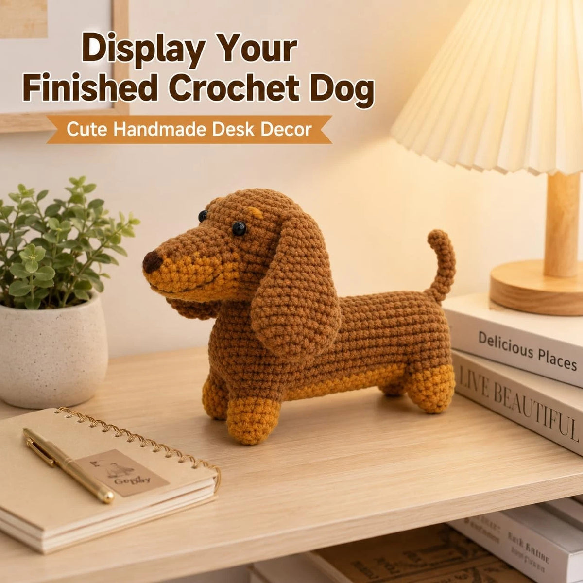 Nikolle Dachshund Crochet Kit for Beginners, Amigurumi Animal Dog, Brown