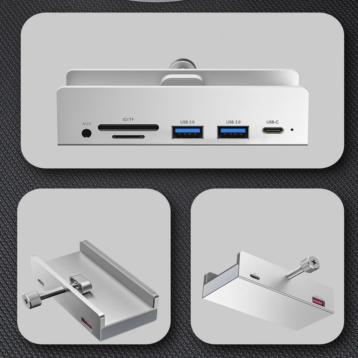 6 in 1 USB 3.0 Hub Clamp Adapter Aluminum USB Splitter for iMac/Laptop/PC