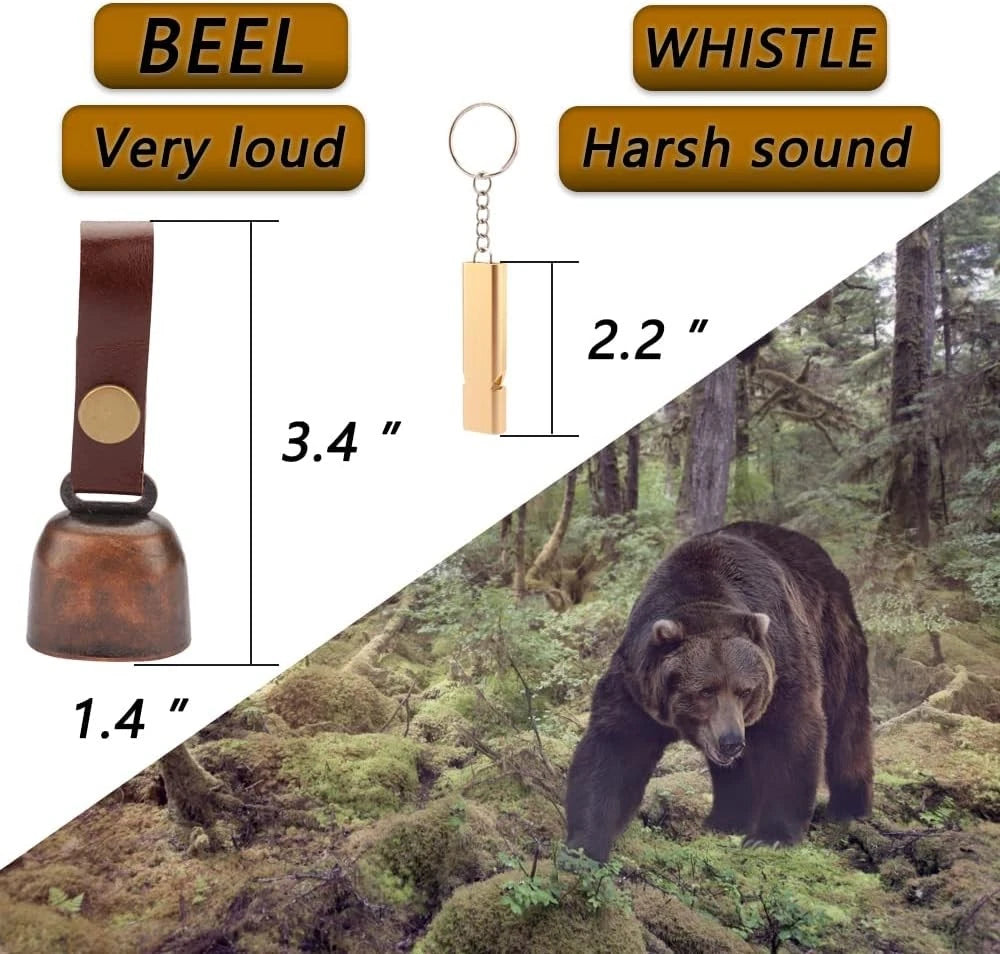 kcrygogo Loud Bear Bells with Leather Button Strap and Emergency Whistle for...