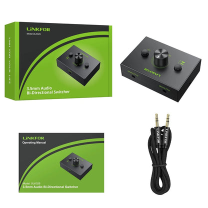 LiNKFOR 2 Ports 3.5mm Stereo Audio Selector Box with 2 3.5mm, Black