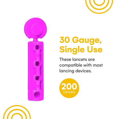 Lancets for Diabetes Testing - 30 Gauge 200 Count (Pack of 1), Multicolored
