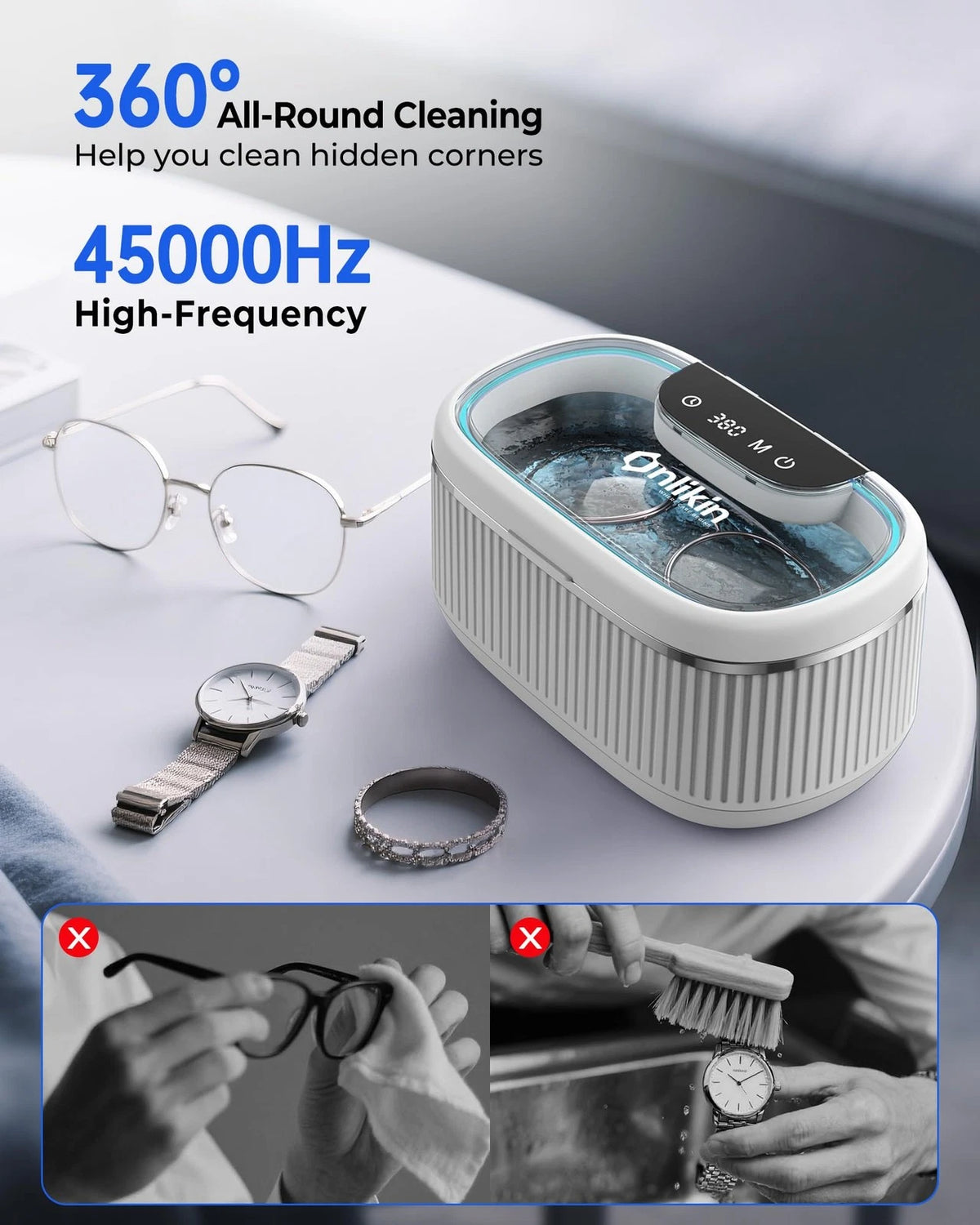 onlikin 35W Ultrasonic Jewelry Cleaner, 45KHz Retainer Cleaner for White