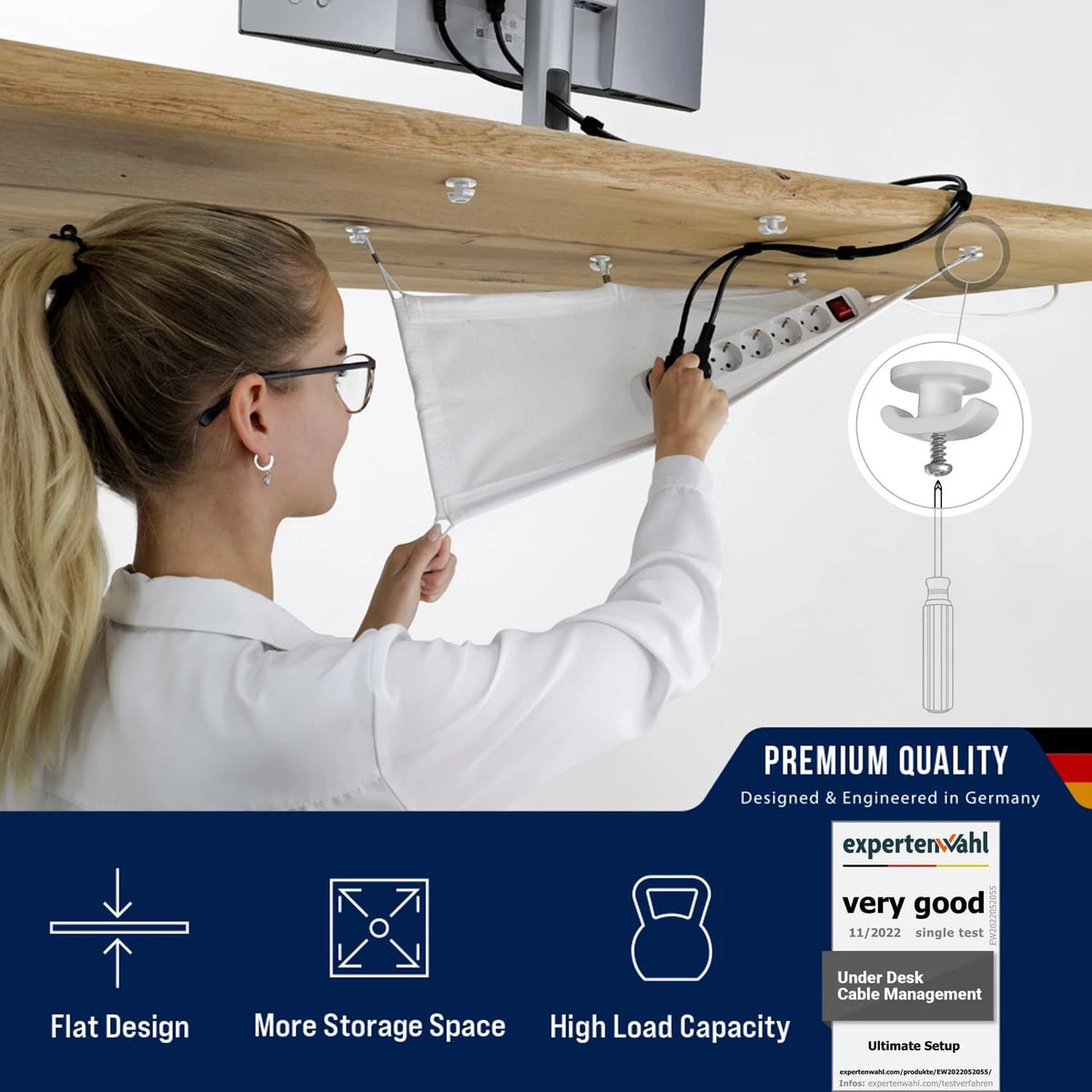 Cable Management net - Under Desk Wire - 63,5 x 24 cm, White