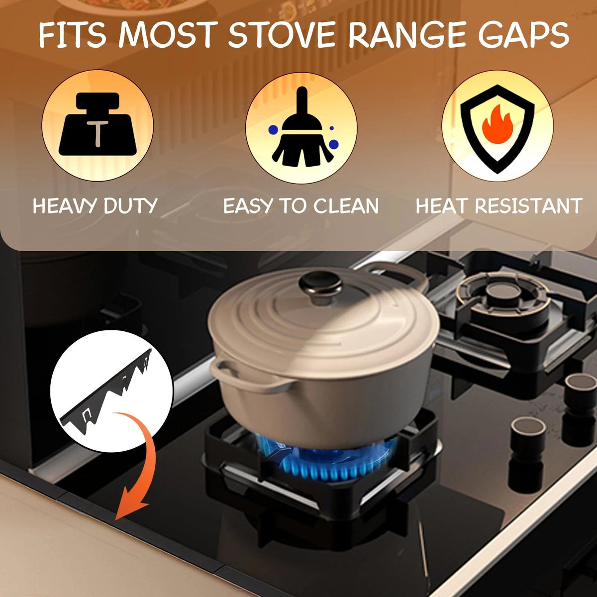 Stainless Steel Stove Gap Covers (2PCS), Filler for Kitchen Black