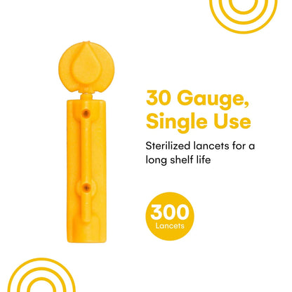 Care Touch Lancets for Diabetes Testing - 30 300 Count (Pack of 1), Yellow
