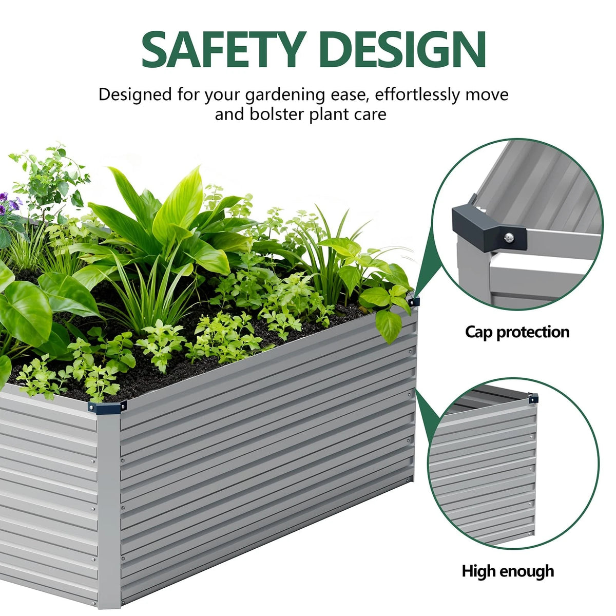 Vengarus 8x4x2ft Galvanized Raised Garden Bed,Metal 8x4x2 ft, Silver
