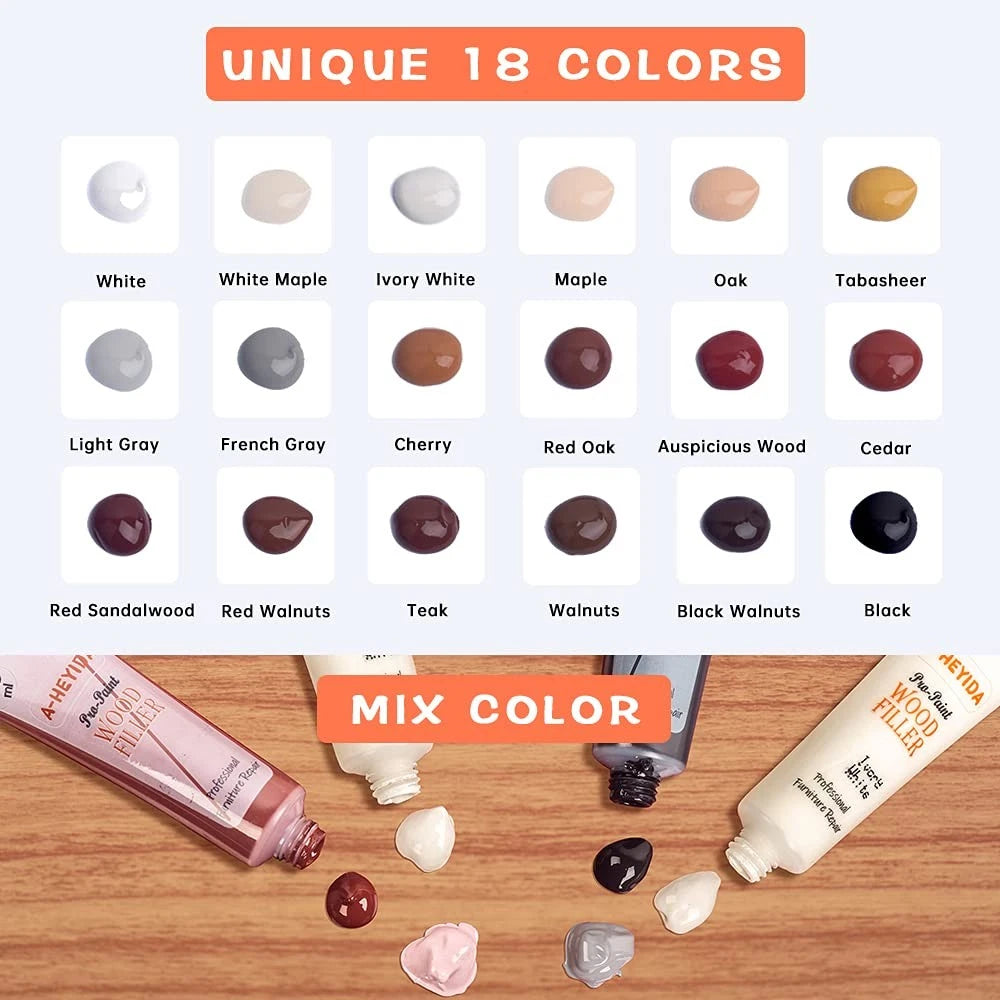 Wood Scratch Repair Kit - 18 Color Fillers Paste 31 Piece Set, Walnut