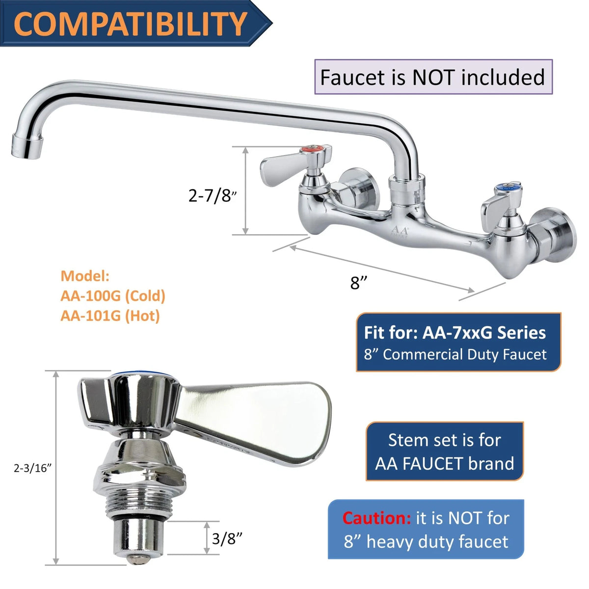 AA Faucet AA-100G Cold Replacement Stem Check with B-Handle Blue