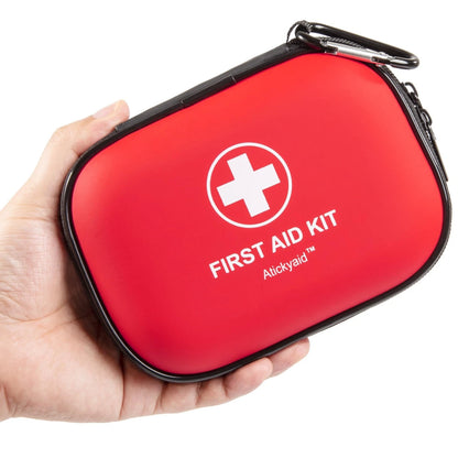 Mini First Aid Kit - 120 Piece Small Waterproof Hard Shell 120 Pieces, Red
